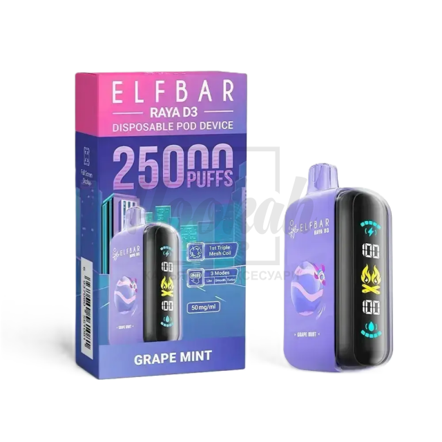 Електронна сигарета Elf Bar RAYA D3 25000 Grape Mint (Виноград М'ята)