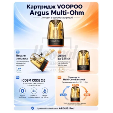 Картридж VooPoo Argus Multi-Ohm Cartridge (2ml) 0.70/1.00
